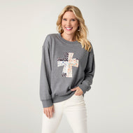 Abigail Crew Neck Sweatshirt with Quilted Cross