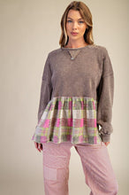 Load image into Gallery viewer, Plaid Ruffle Bottom Babydoll Tunic - Olive Gray
