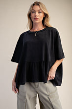 Load image into Gallery viewer, Mineral Washed Ruffle Bottom Top - Black