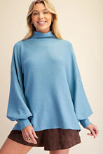 Load image into Gallery viewer, Carley Mock Neck Balloon Sleeve Top - Blue