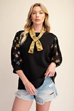 Load image into Gallery viewer, Elbow Sleeve Terry Knit Top - Black