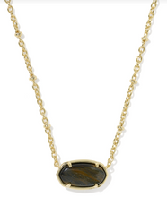 Load image into Gallery viewer, Kendra Scott Tiger Striped Elisa Short Pendant Necklace - Dark Brown Hawks Eye