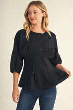 Load image into Gallery viewer, Rhonda Drop Shoulder Peplum Top - Black