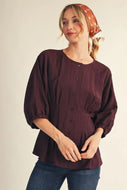 Rhonda Drop Shoulder Peplum Top - Red Bean
