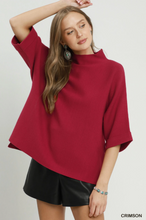 Load image into Gallery viewer, Mock Neck Dolman Sleeve Sweater Top - Crimson