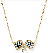 Load image into Gallery viewer, Kendra Scott Checkered Flag Pendant Necklace Gold White Mother of Pearl