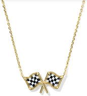 Kendra Scott Checkered Flag Pendant Necklace Gold White Mother of Pearl
