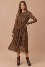 Load image into Gallery viewer, Leopard Print Mesh Fit &amp; Flare Midi Dress