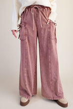 Load image into Gallery viewer, Washed Terry Knit Cargo Pants - Red Bean