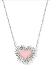 Load image into Gallery viewer, DOLLY PARTON ARI HEART SHORT PENDANT NECKLACE - SILVER LIGHT PINK DRUSY