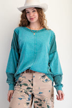 Load image into Gallery viewer, Thermal Mix Washed Terry Pullover - Teal