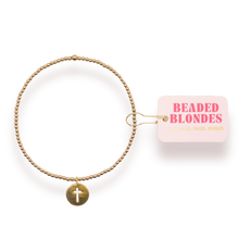 Load image into Gallery viewer, Beaded Blondes Cross Cutout Charm Bracelet: Extended 7.25 inch / Gold