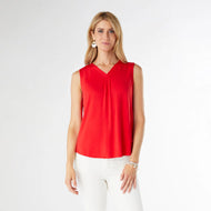 Erin Pleat Back V-Neck Tank - Tango Red