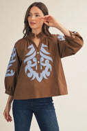 Fran Bold Applique Ruffle Neck Top