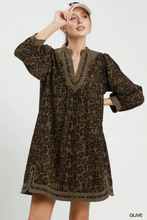 Load image into Gallery viewer, Leopard Print Puff Sleeve Tunic Dress - Olive