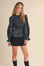 Load image into Gallery viewer, Plaid Tidings Peplum Top - Green