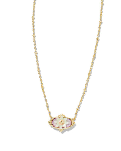 Kendra Scott Elisa Gold Flower Petal Frame Short Pendant Necklace in Pastel Mix