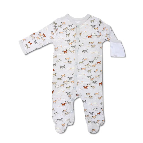 Apple Park Bamboo Zipper Footie - Wild Horses