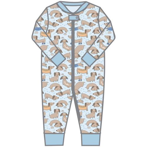 Magnolia Baby Zip Pajamas - Blue Dachshund