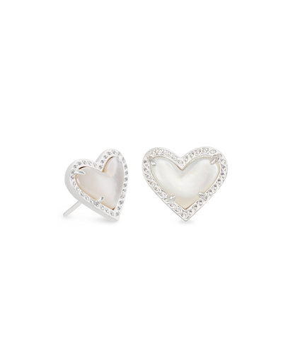 Kendra Scott Ari Heart Silver Stud Earrings in Mother of Pearl