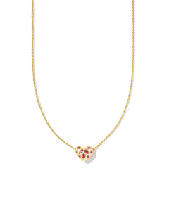Kendra Scott Holland Gold Heart Short Pendant Necklace in Pink Crystal