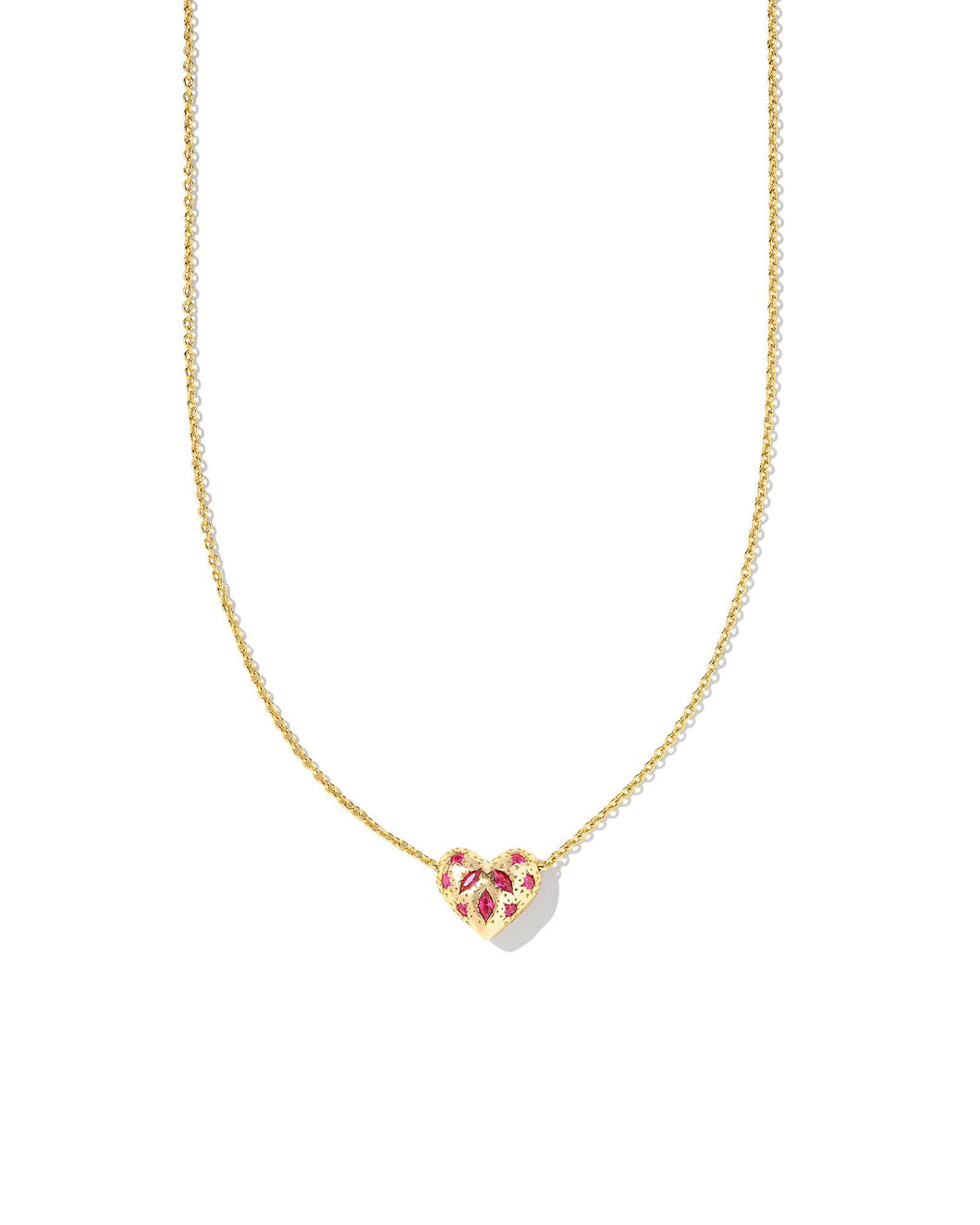Kendra Scott Holland Gold Heart Short Pendant Necklace in Pink Crystal
