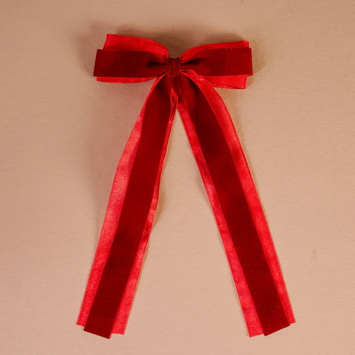 The Darling Effect Velvet Luxe Layered Hair Bow - Red
