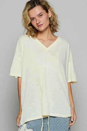 Mabel V-Neck Tee - Custard