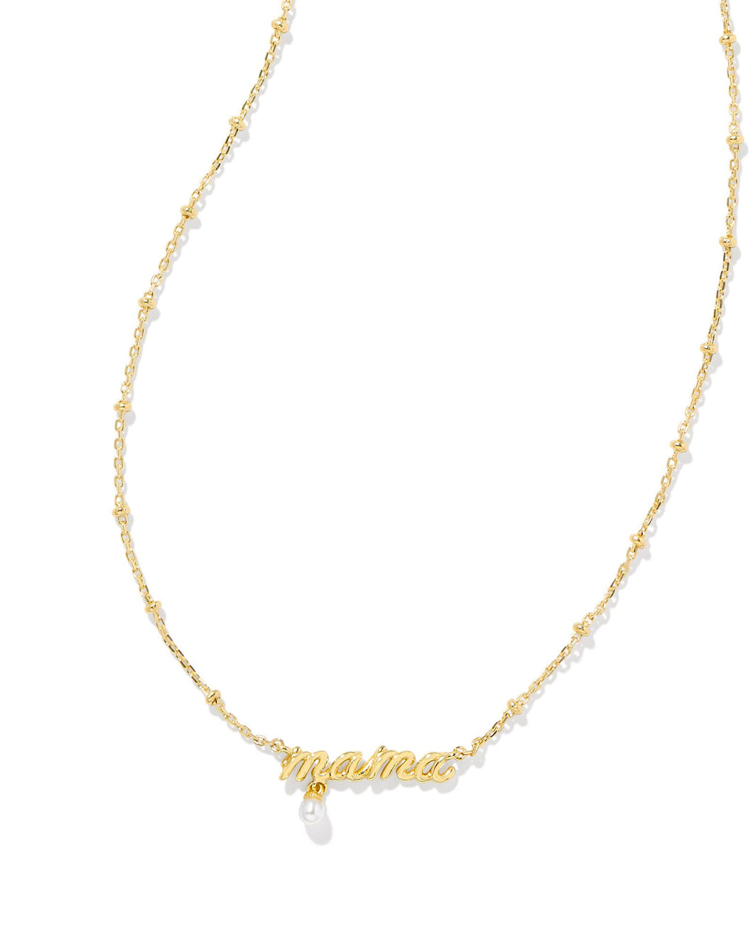 Kendra Scott Mama Script Gold Pendant Necklace in White Pearl
