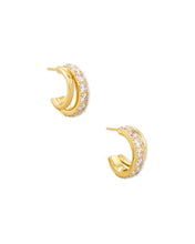 Load image into Gallery viewer, Kendra Scott Livy Gold Huggies in White Crystal