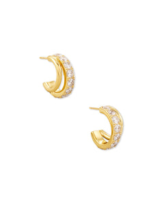 Kendra Scott Livy Gold Huggies in White Crystal