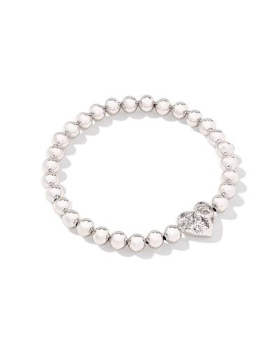 Kendra Scott Holland Silver Heart Stretch Bracelet in White Crystal
