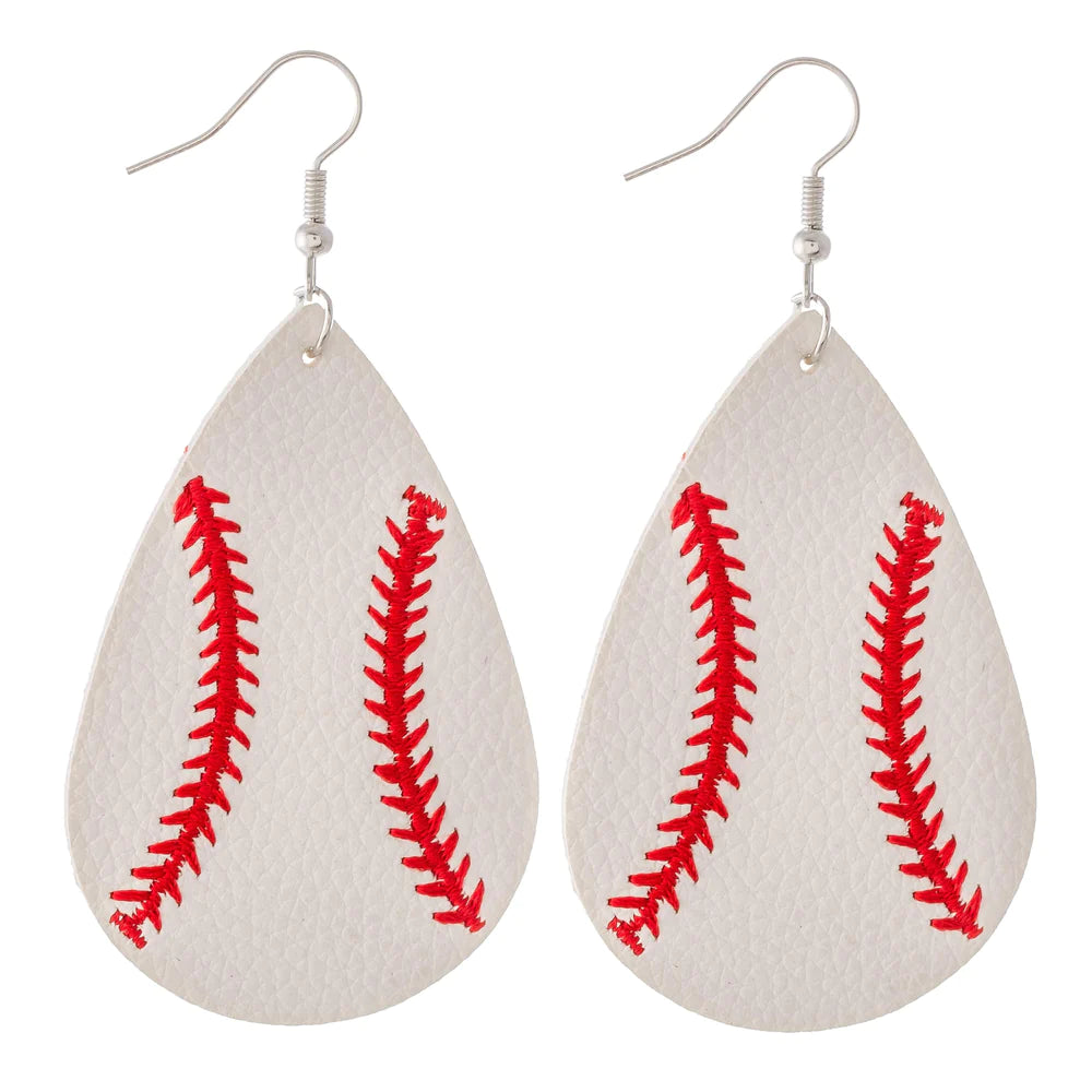 Faux Leather Oval Baseball Earrings