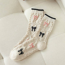 Load image into Gallery viewer, Cozy Bow &amp; Tulip Crew Ankle Socks