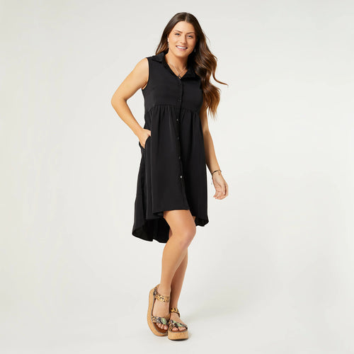 Georgina Sleeveless Collar Dress - Black