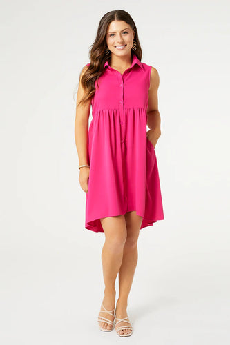 Georgina Sleeveless Collar Dress - Bright Rose