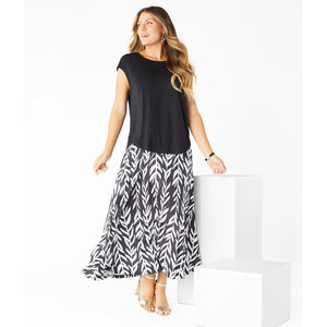 Lucille Long Printed Skirt - Black & White
