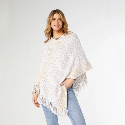 Rylee Striped Fringe Poncho - Winter White