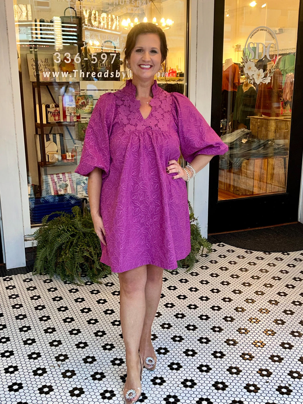 Harmony Puff Sleeve Dress - Magenta