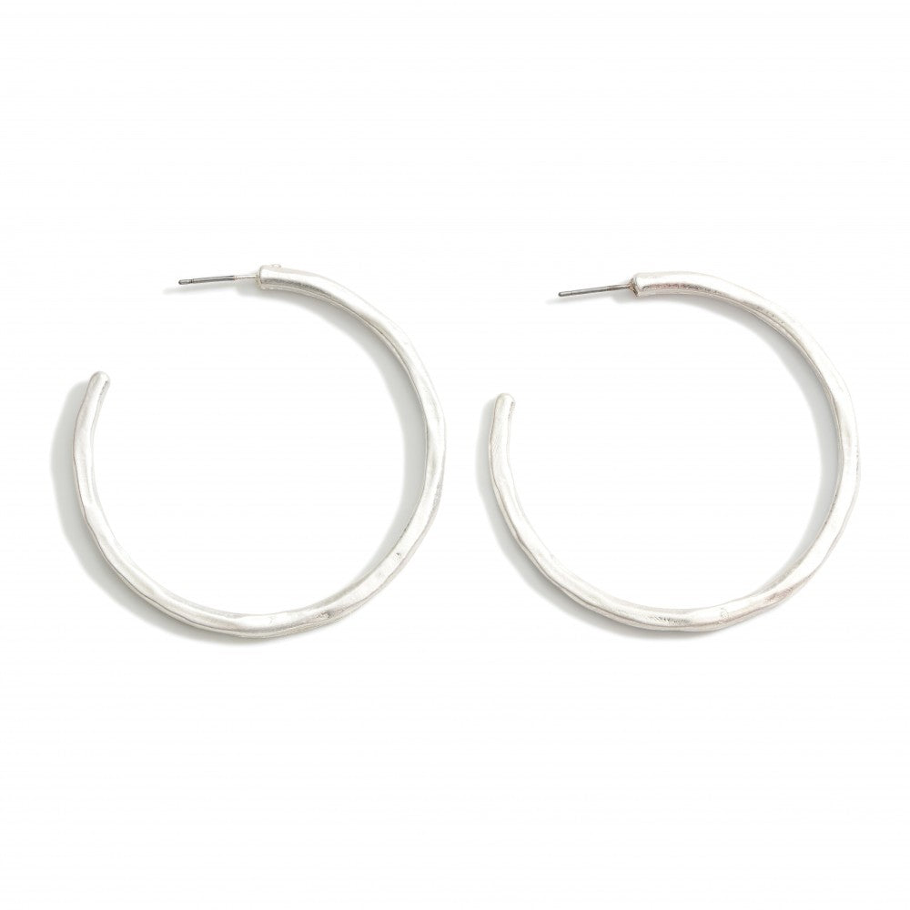 Classy Silver Hammered Hoops