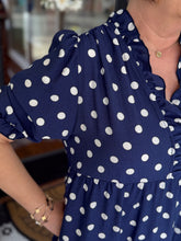 Load image into Gallery viewer, Beasley Dot Ruffle Dress - Navy