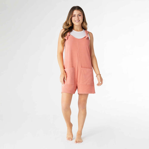 Brushed Ribbed Romper - Melon