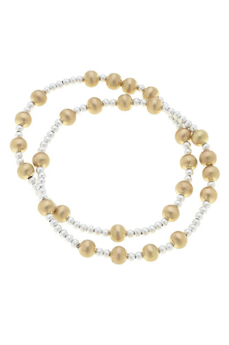 Canvas Shelby Ball Bead Stretch Bracelet Stack in Two Tone