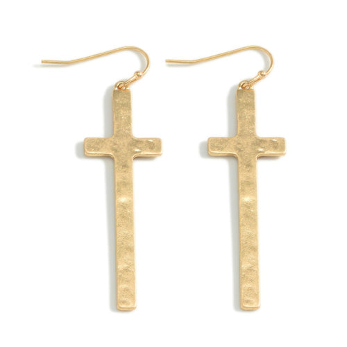 Metal Tone Gold Cross Earrings