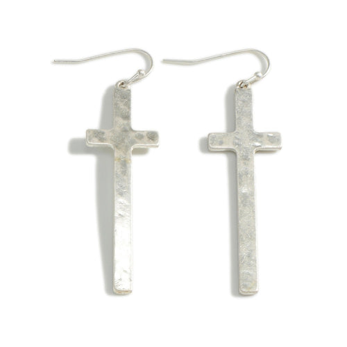 Metal Tone Silver Cross Earrings