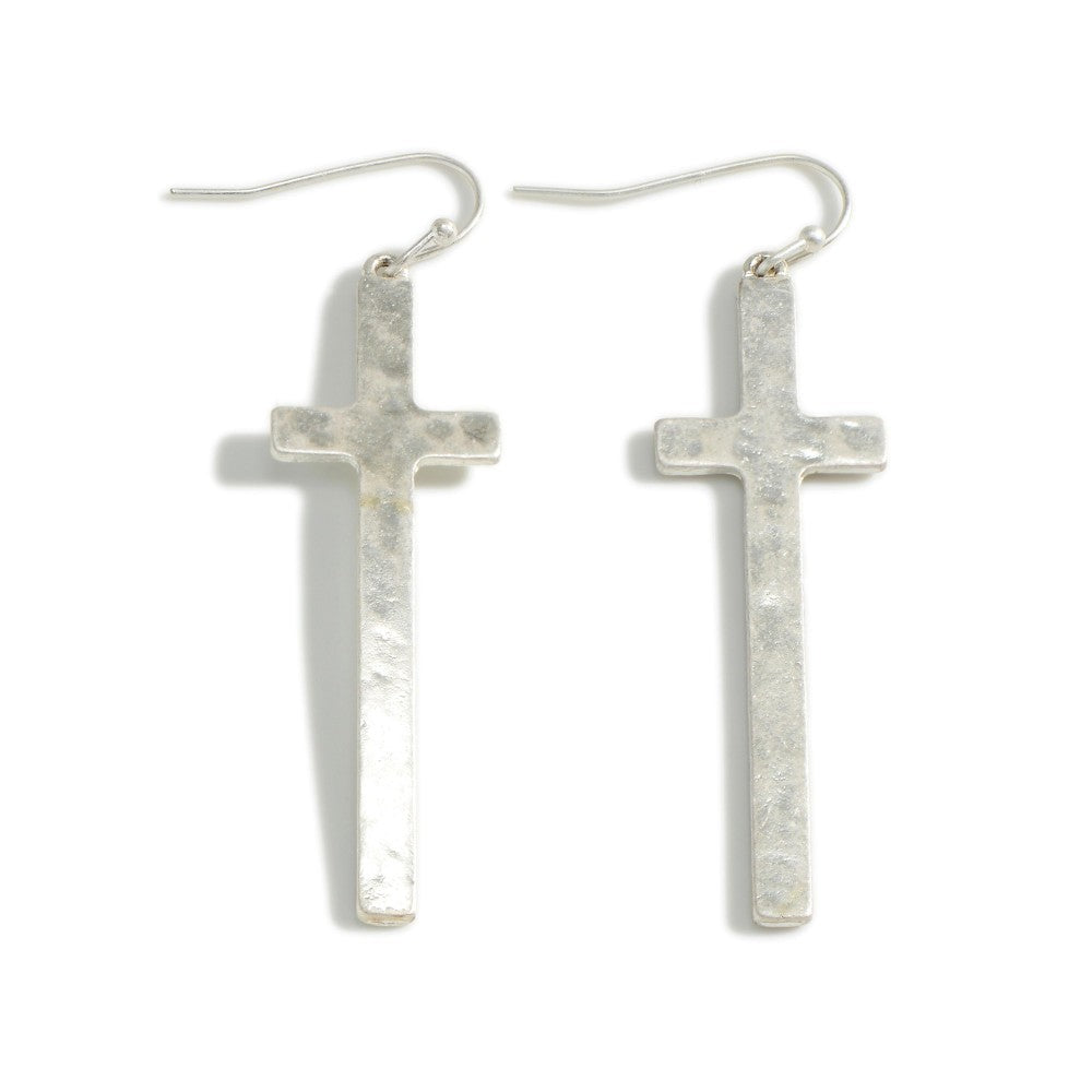 Metal Tone Silver Cross Earrings