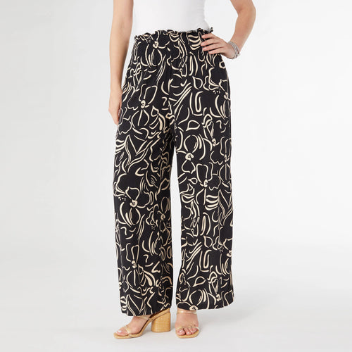 Dinara Flowy Print Pant - Black & Tan