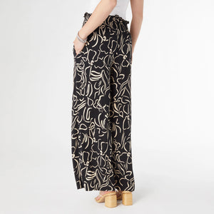 Dinara Flowy Print Pant - Black & Tan