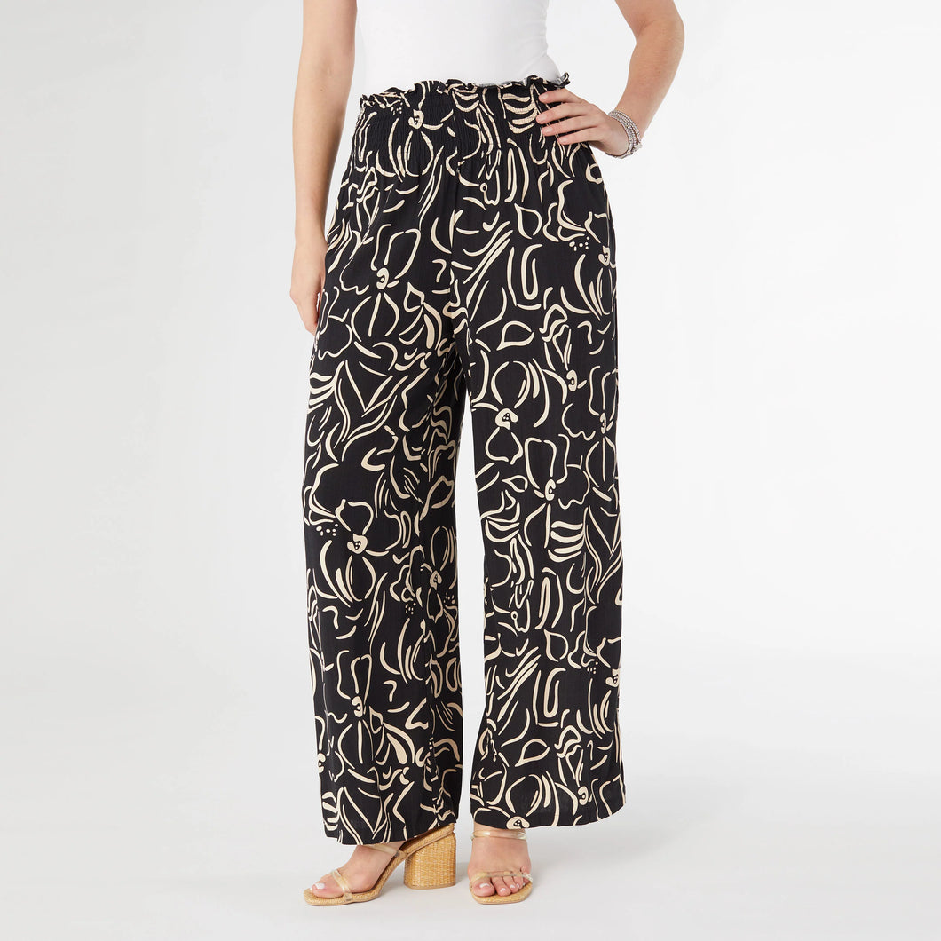 Dinara Flowy Print Pant - Black & Tan