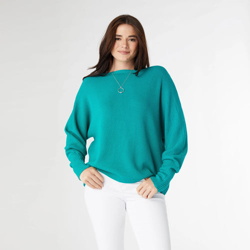 Relaxed Lattice Back Ciana Sweater - Turquoise